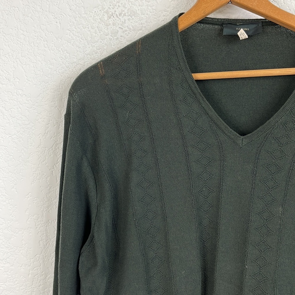Zanone V Neck Argyle Perforated Knit Pop Over Sweater